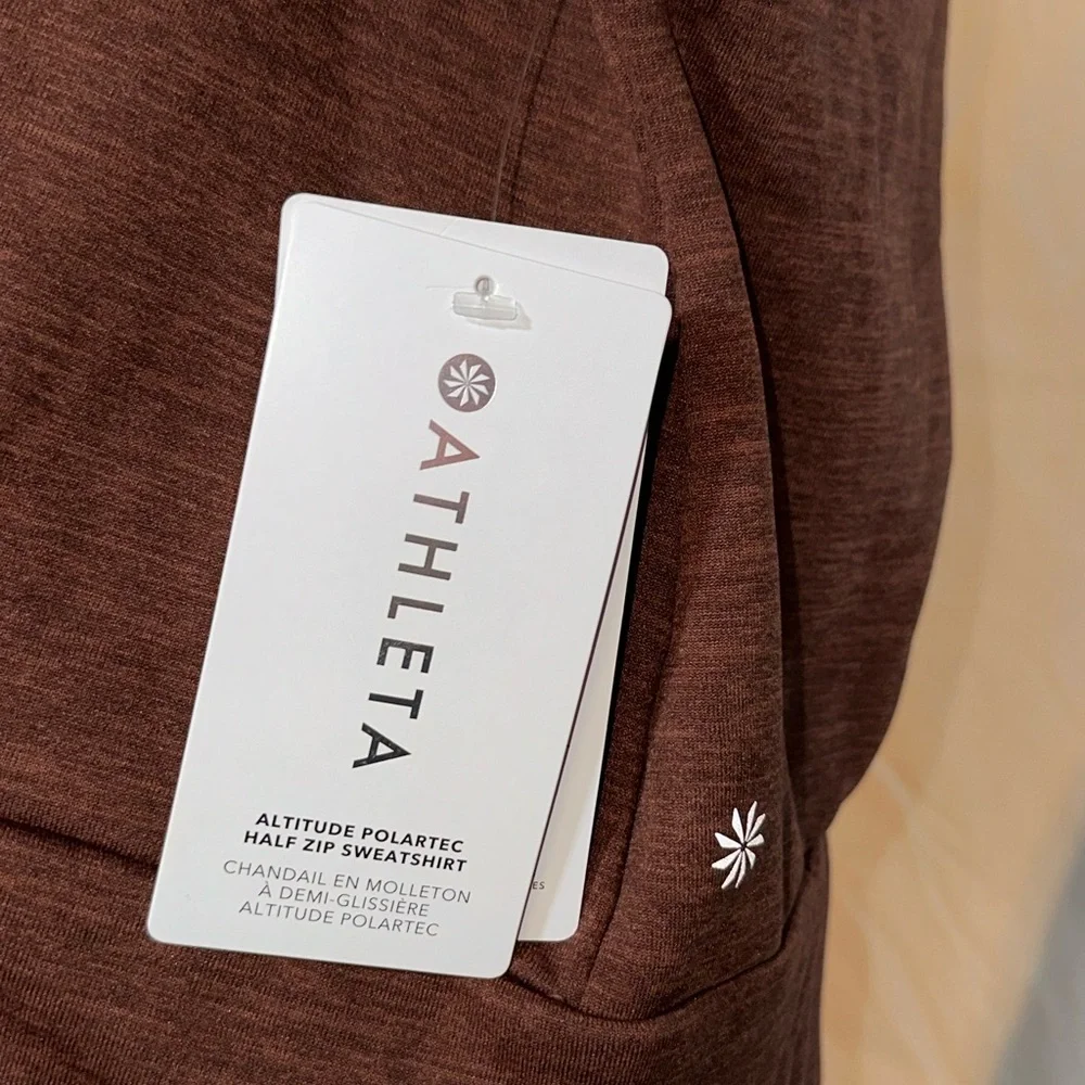 ATHLETA • NWT Altitude Polartec Half Zip Sweatshirt • Size L  Mahogany Heather - Picture 4 of 9